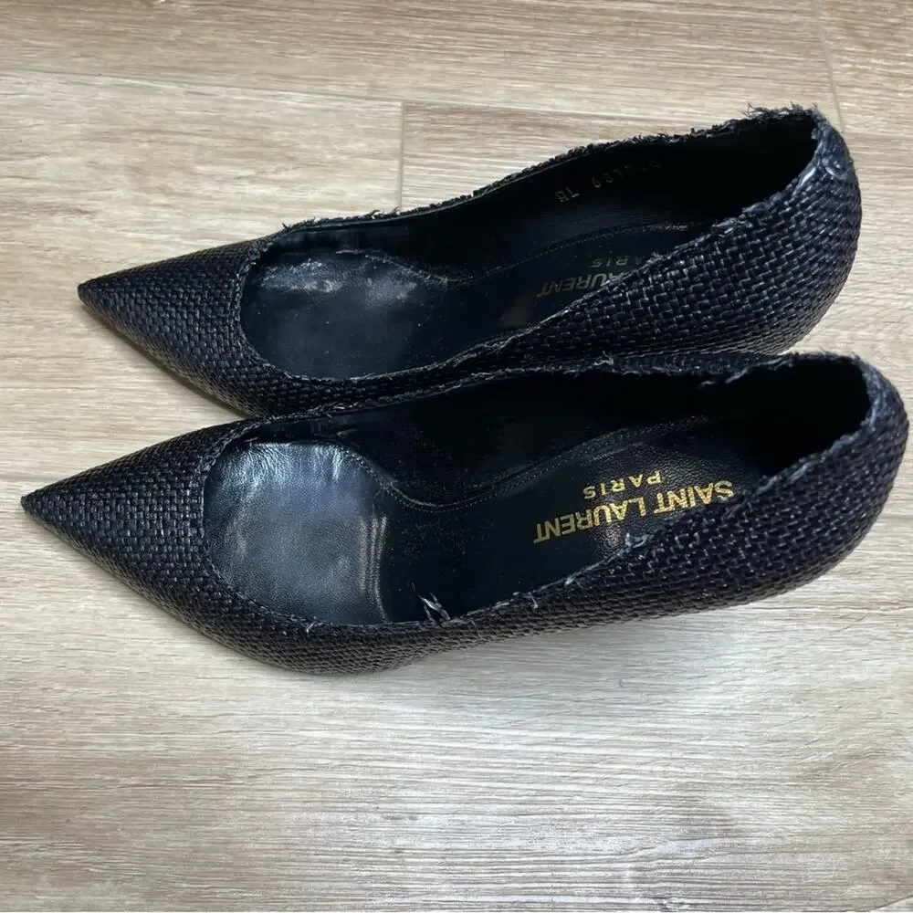 Saint Laurent Anja Woven Pointed Toe Pumps Black Sz 36 / US 6 - Picture 12 of 16